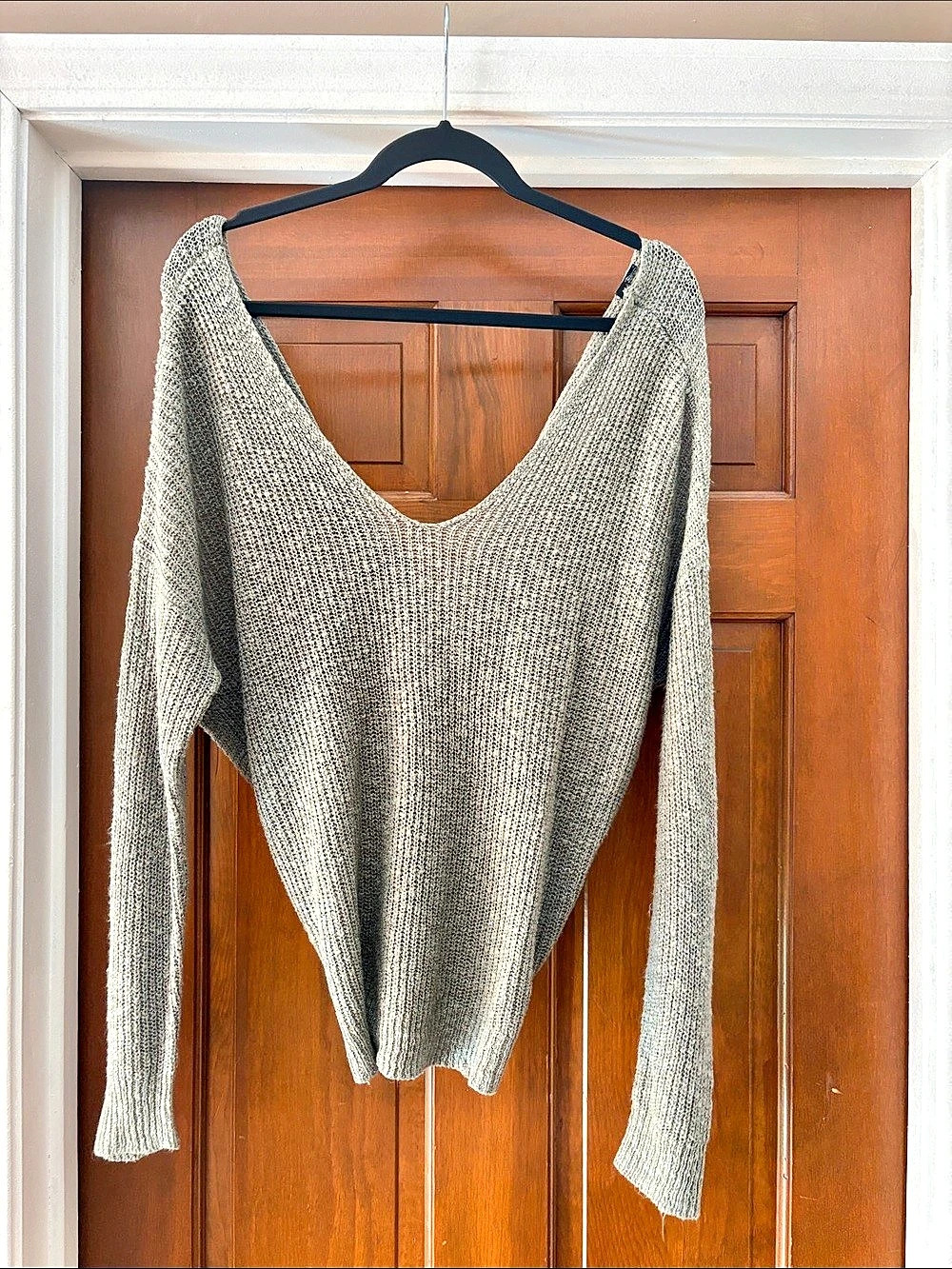 Women's Light Sage Green Knit Sweater with Twist Back - Size M